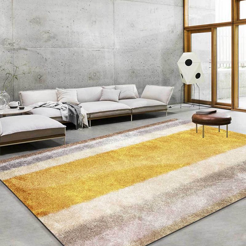 Contemporary Colorblock Rug Yellow Polyester Rug Machine Washable Non-Slip Area Rug for Bedroom