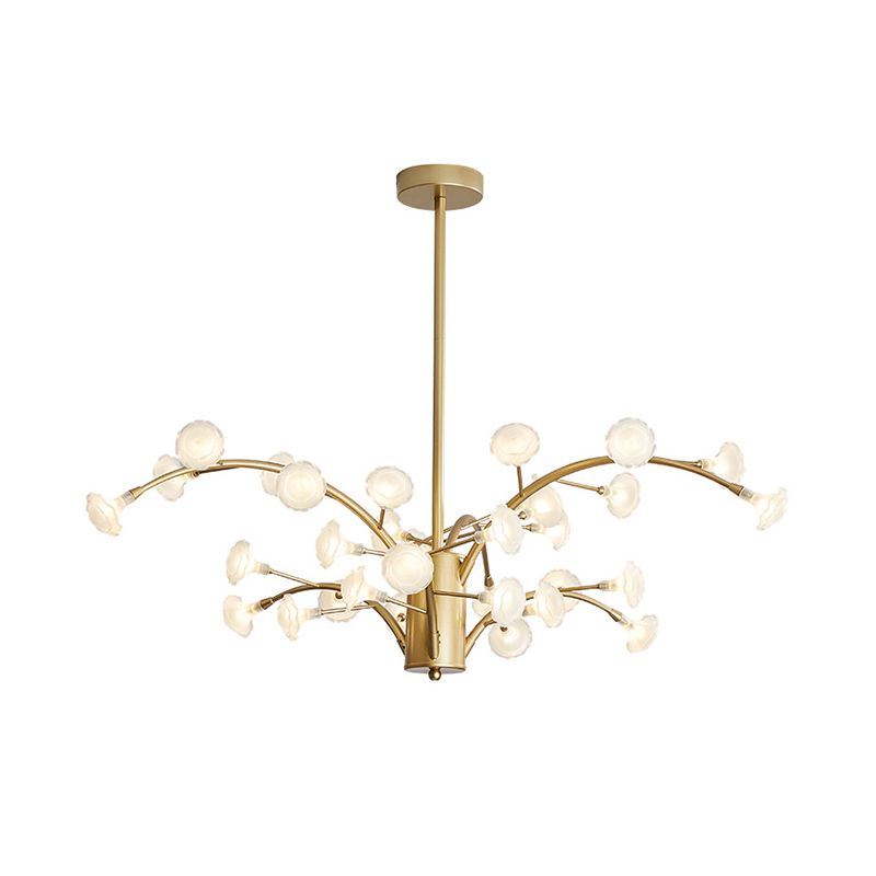 33 bulbi lampadario floreale leggero modernismo in vetro glassato dispositivo di illuminazione sospesa in oro
