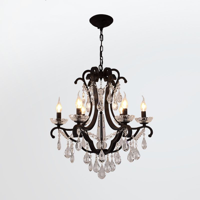 European Style Chandelier Light Crystal Multi Head Black Pendant Light for Living Room