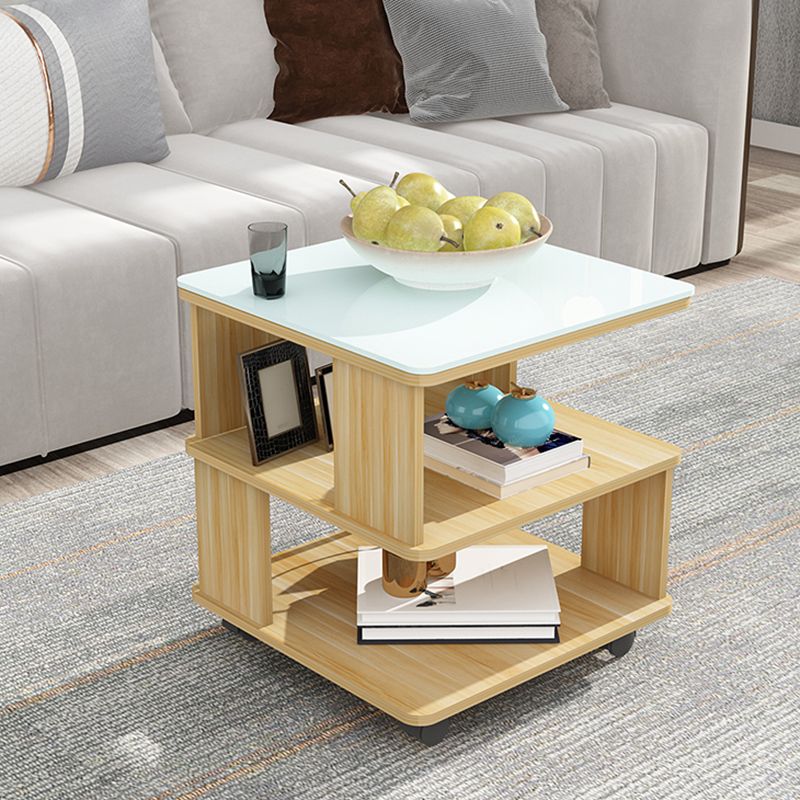 Square with Casters Side Table Wooden 19.69" High Shelf Included End Table