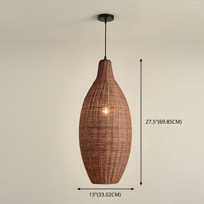Farmhouse Natural Rattan Pendant Lighting 1-Light  Dining Room Hanging Lamp in Brown