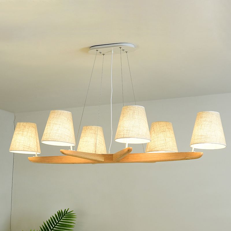Lampada a 6 luci in tessuto a sospensione a sospensione conica in flaxen per sala da pranzo