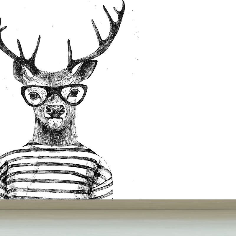 Nordic Animal Gentleman Mural Non-Woven Washable Pastel Wall Covering for Boys Room