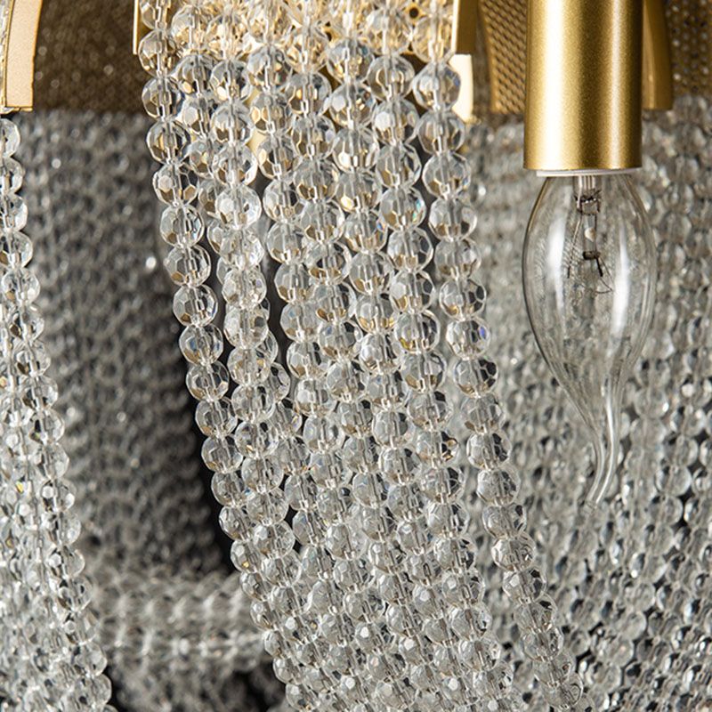 Fringed Suspension Light Post-Modern Crystal Dining Room Pendant Light Fixture in Gold