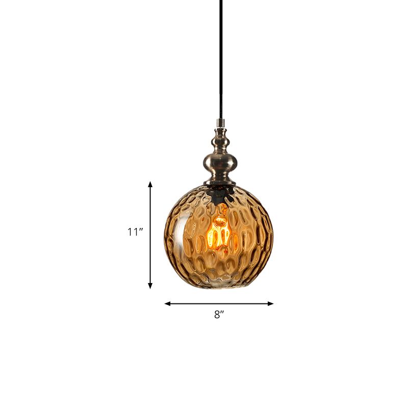 8"/10" W Global Shade Hanging Lighting Modern Stylish Clear/Smoke Gray Dimpled Glass 1 Light Living Room Pendant Lamp