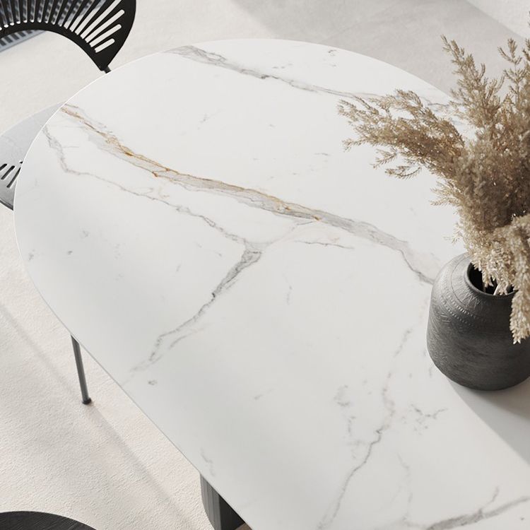 Mesa de comedor ovalada moderna Mesa de comedor de piedra sinterizada con pedestal doble para el comedor