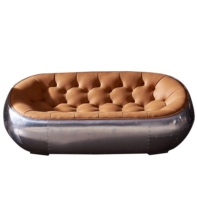 Contemporary Seating Orange Leather Tufted Living Room Settee
