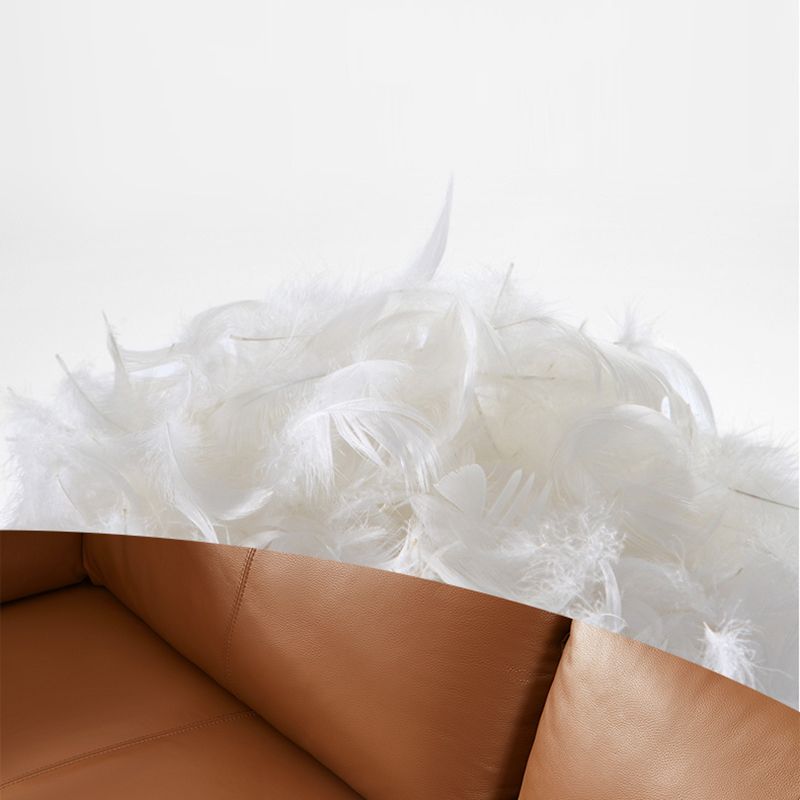 Contemporary Square Arm Sectional Genuine Leather Stationary Sectional Set