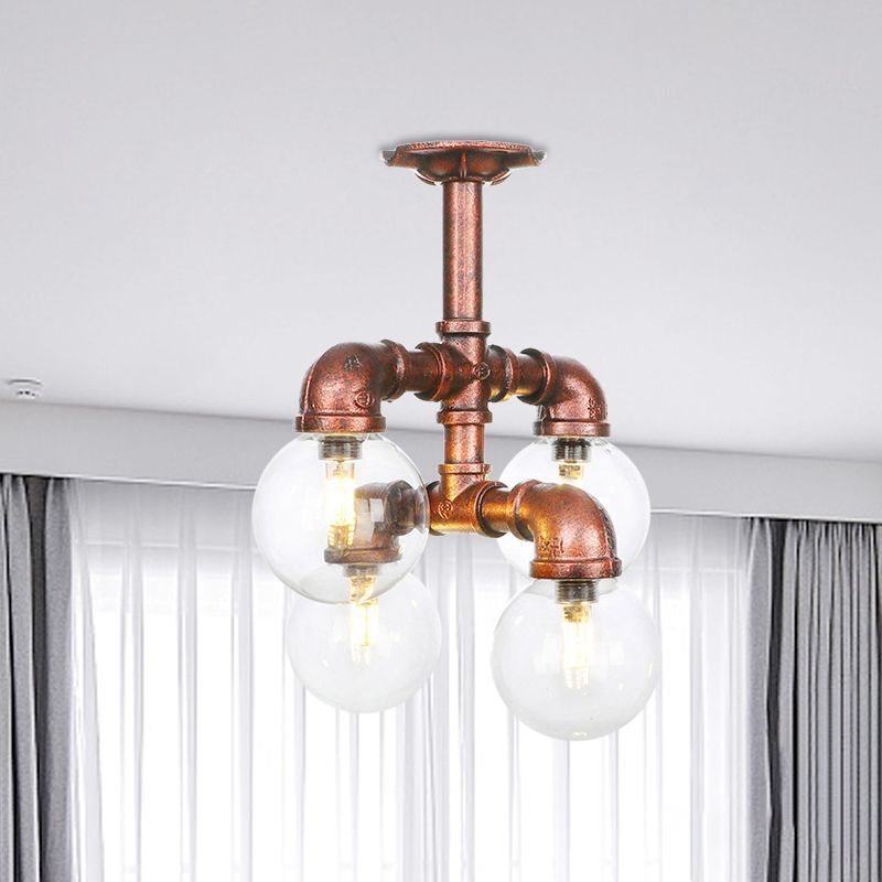 Balle de plafond semi-flush à balle à balle semi-flushère de plafonnier 4/5/6 têtes restaurant flushmount lampe en cuivre