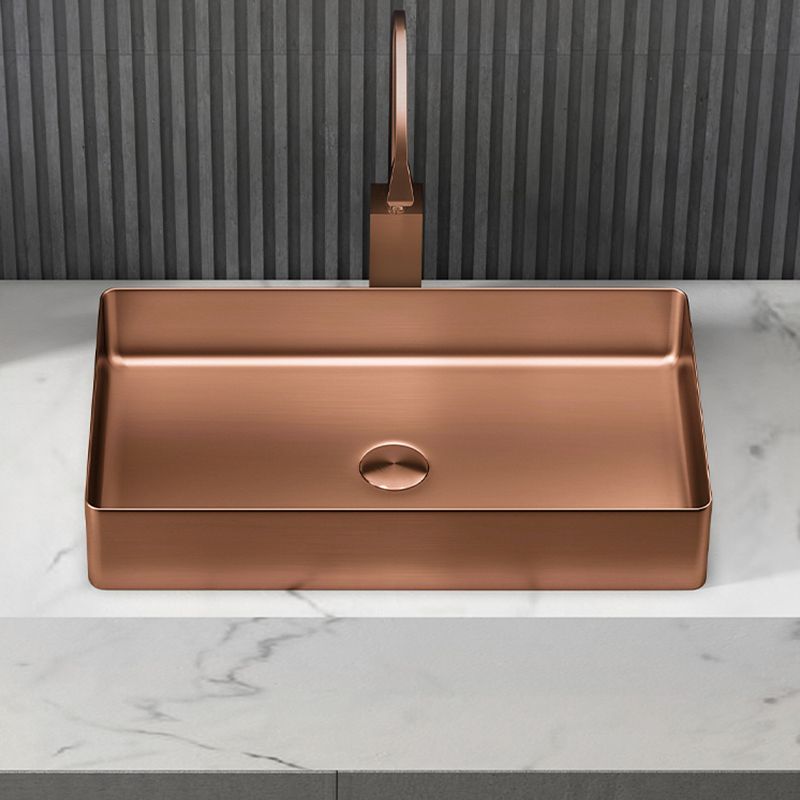 Modern Wash Stand Metal Rectangular with Drain Assembly and Faucet Vessel Bathroom Sink