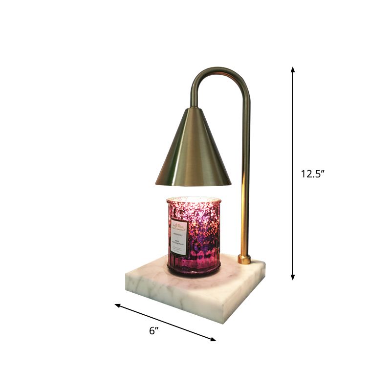 Mid-Century Cone Night Lamp Metal 1 Bulb Bedroom Gooseneck Table Lighting in Black/White/Gold with Marble Tray Base