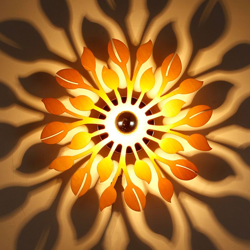 Wooden Floral Wall Lamp Sconce Simple Style 1 Head Beige Wall Lighting Fixture for Bedroom
