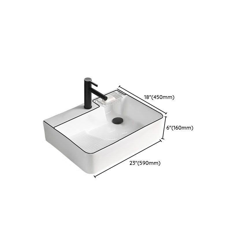 Classic Bathroom Sink Rectangular White Trough Sink with Pop-Up Drain