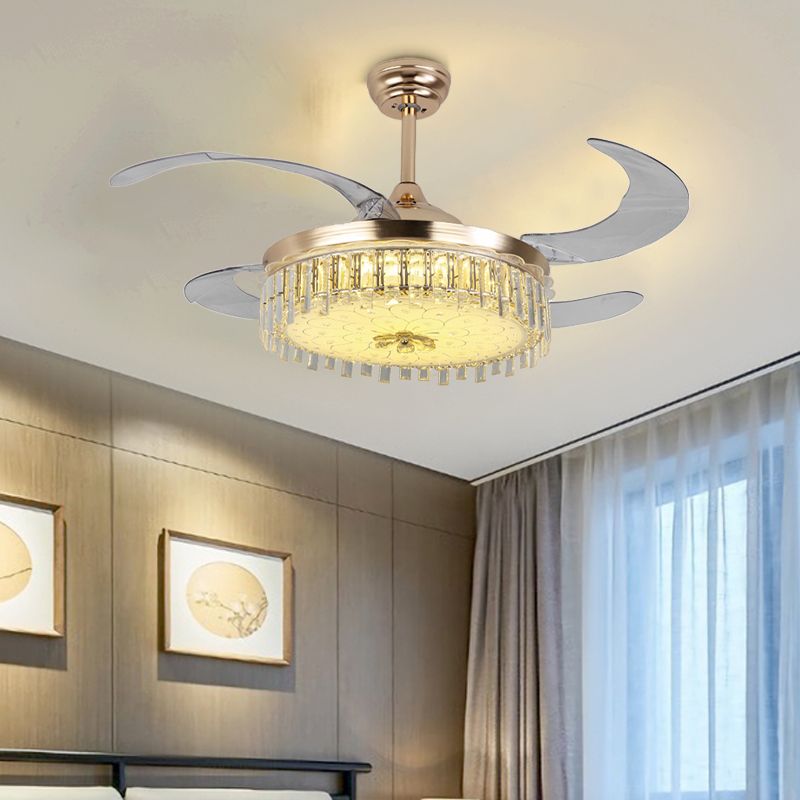 Goud ronde plafondventilator licht moderne led kristal semi -montage verlichting met afstandsbediening/wandregeling