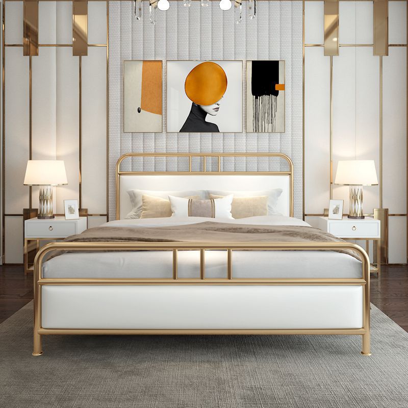 Contemporary Standard Bed Metal Bed Frame with Upholstered Headboard