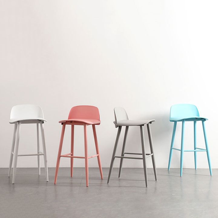 Nordic Armless Backrest Counter Stool Iron Kitchen Bar Stool with Acrylic Seat and Pedal