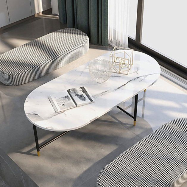 Round Marble Top Coffee Table Glam 4 Legs Coffee Cocktail Table