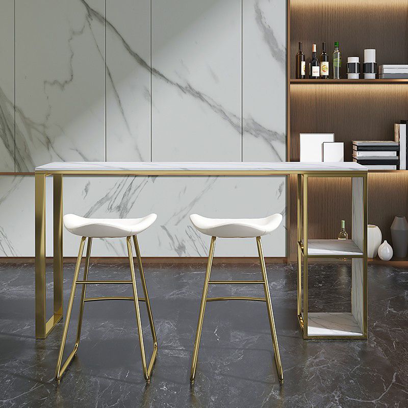 Rectangle Pub Table Faux Marble Bar Height Cocktail Table with Shelves