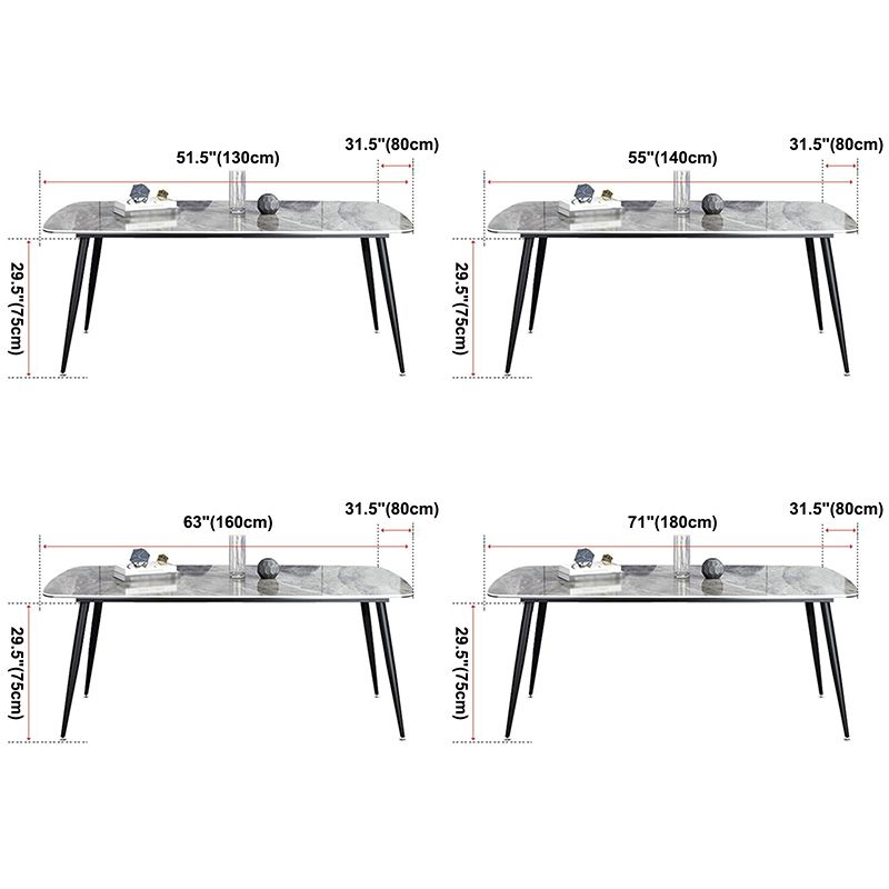 Mesa de piedra sinterizada moderna con mesa de comedor de mesa rectangular de 4 patas con base de metal