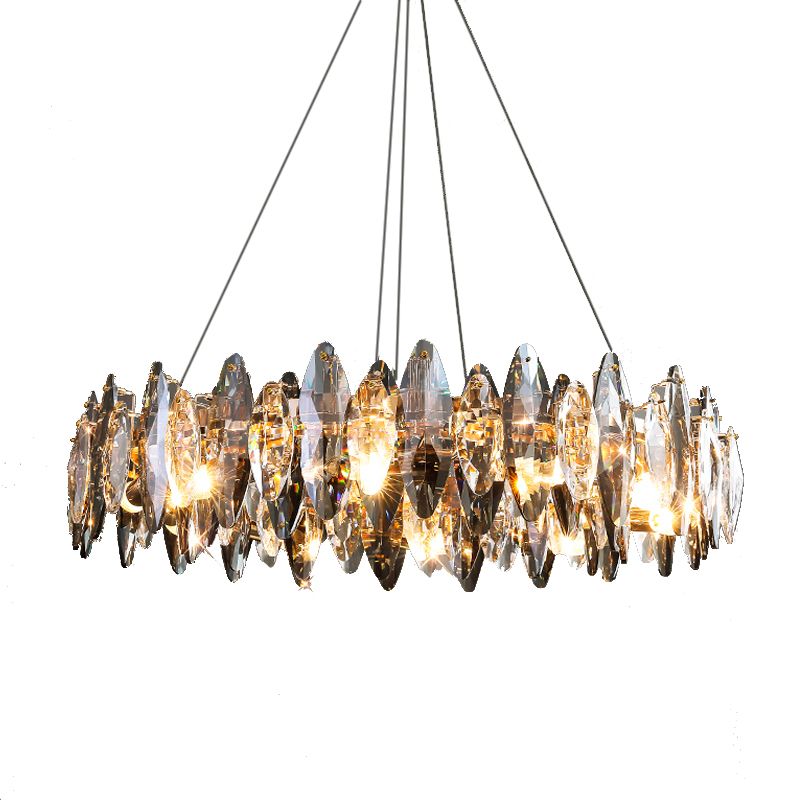 Ring Shape Crystal Chandelier Modern Iron Down Lighting Pendant for Study