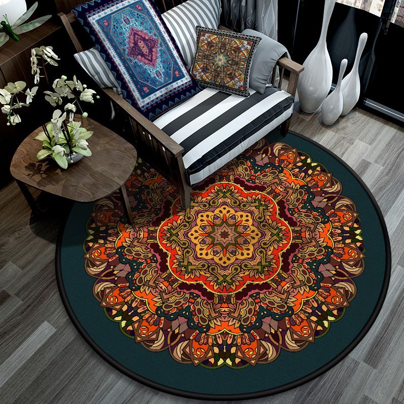 Retro Mandala Indoor Teppich dunkle Farbe marokkanischer Teppich Polypropylen nicht rutscher Haustierfreundlicher Waschung Teppich für Wohnzimmer