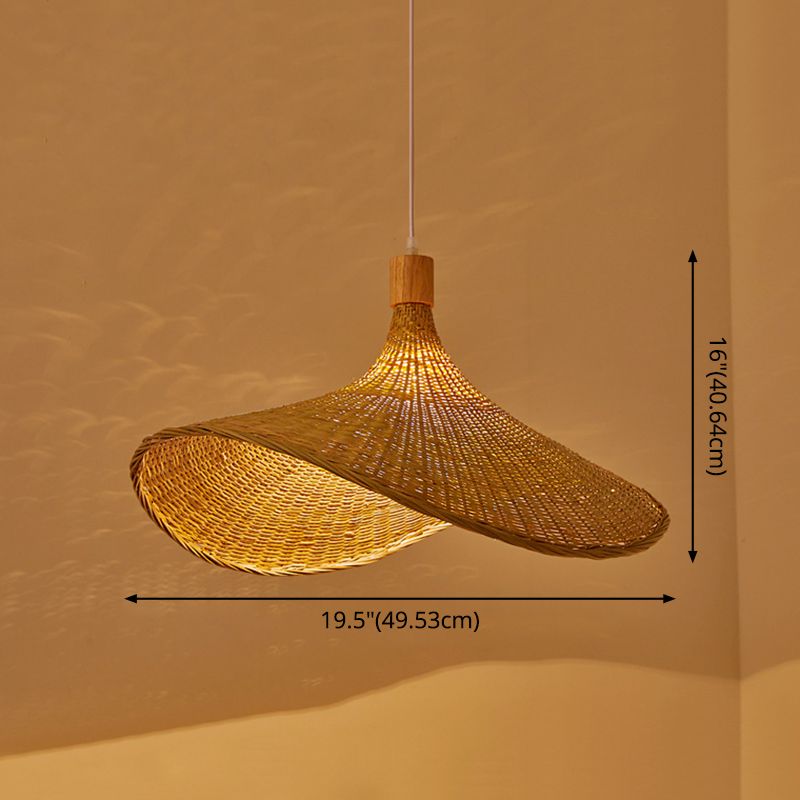 Beige Hut Form Suspension Anhänger Licht zeitgenössischer Stil Rattan Anhänger Beleuchtung