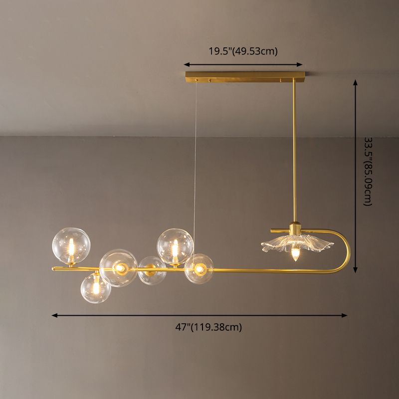 Luz de lámpara de vidrio lineal de iluminación de la isla dorada para el comedor para comedor
