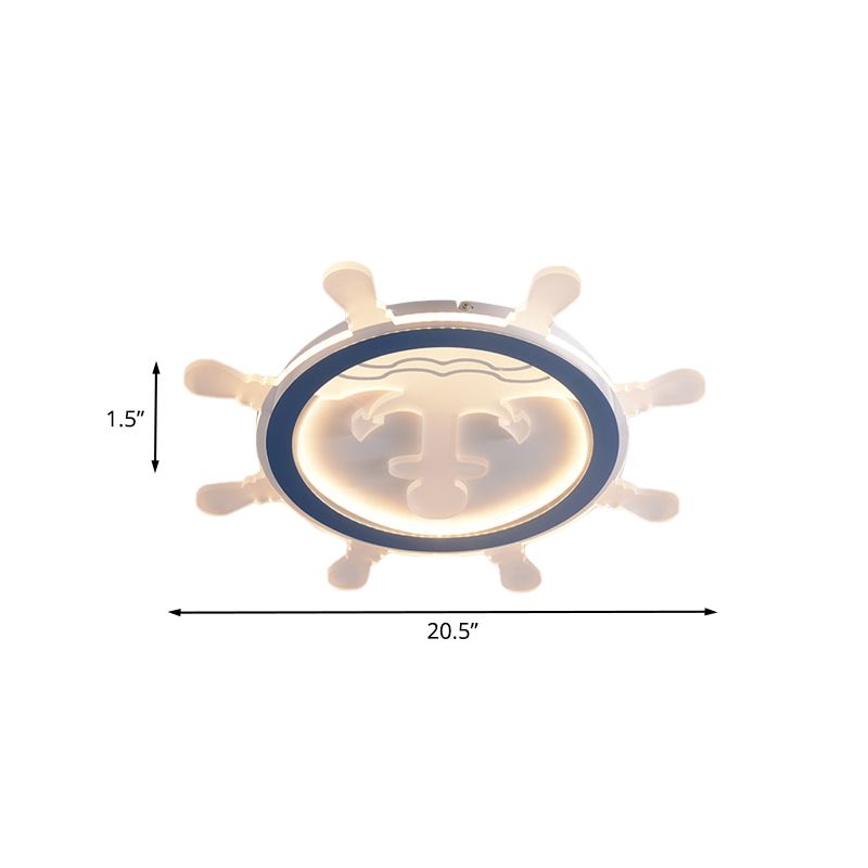 Mittelmeer-Ruder-Unterputz-LED-Deckenleuchte für Wohnzimmer aus Metall in Blau mit Ankermuster