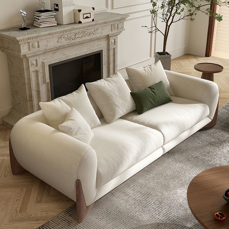 Contemporary White Wool Sofa Tuxedo Arm Cushions Sofa with Pillows