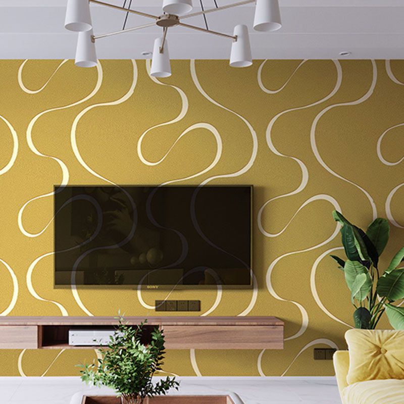 Simple Waving Lines Wall Art fin Neutral Color Guest Room Wallpaper Roll, 33' by 20.5"