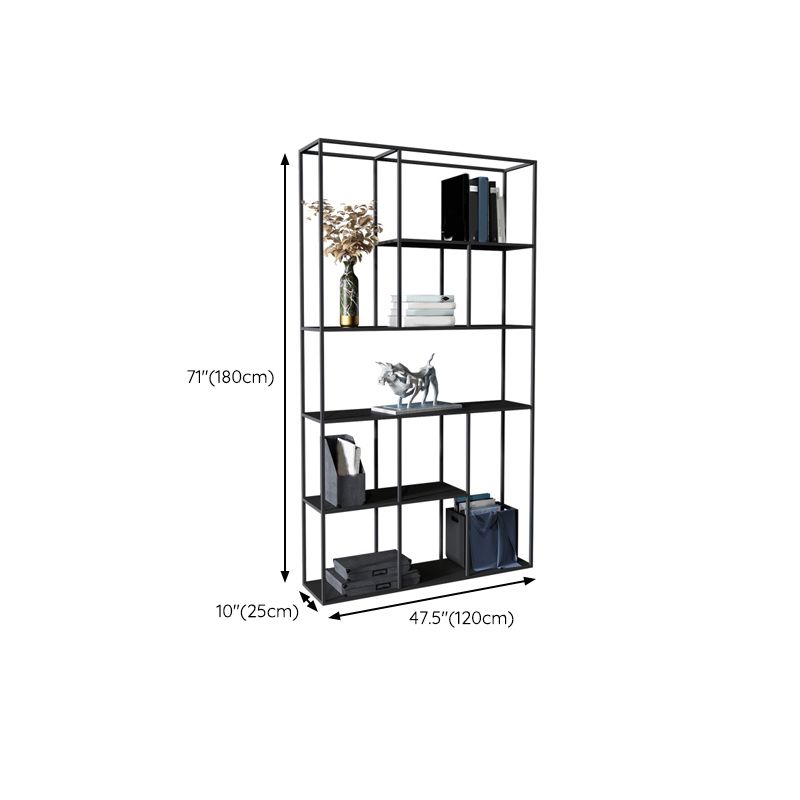Modern Style Open Back Bookcase Metal Frame Bookshelf in Black