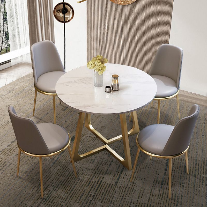 Glam Stone Round Dining Table Double Pedestal Table for Dining Room