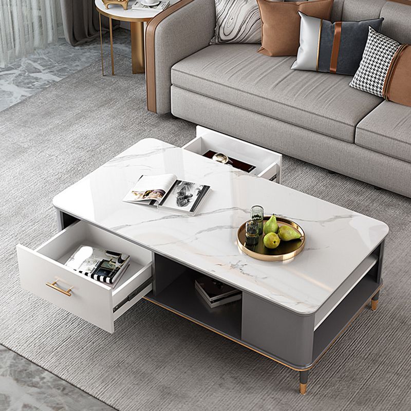 17"H Glam Coffee Table Rectangular Coffee Cocktail Table with Drawer