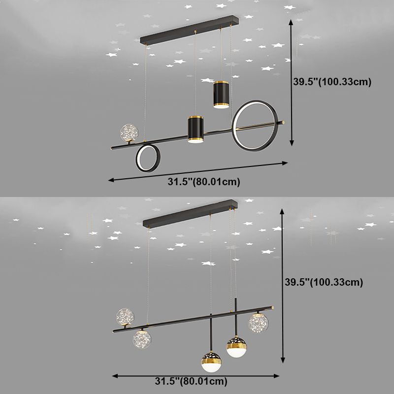 Zeitgenössischer Stil Geometry Island Lighting Metal 5 Light Island Leuchten in Schwarz