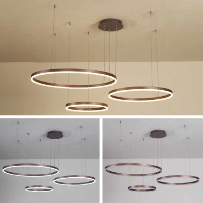 Lampadella a base di anello circolare a LED a più livelli Light con un ciondolo di illuminazione in alluminio spazzolato a tonalità acrilica nel caffè