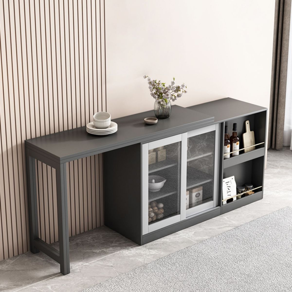 Modern Folding Dining Table with Storage Rectangle Wooden Top