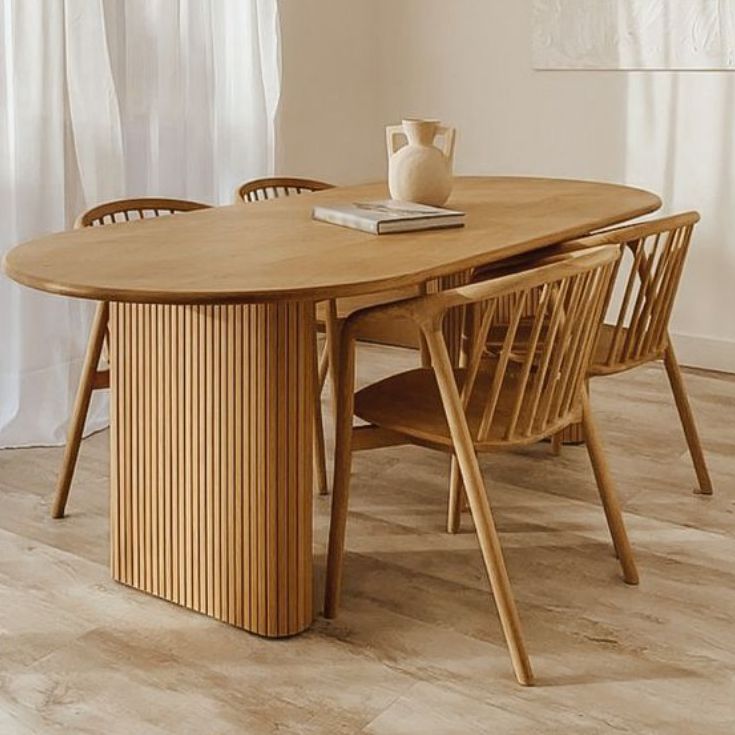 Zeitgenössischer Massivholz Tisch Oval Doppelpodest Haus Küchenmöbel