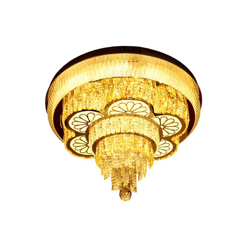 Minimale Blume Flush Leuchte LED abgeschrägte Kristall Deckenleuchte in Gold mit abgestuftem Design