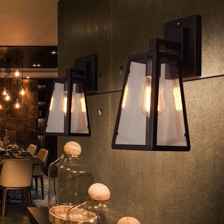 Retro Glass Shade Wall Light Black 1 Light 10.5" High Wall Sconce for Bar