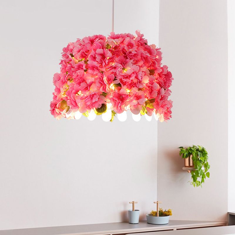 Metal Pink Drop Lamp Flower 1 Head Industrial LED Down Lighting Pendant for Restaurant