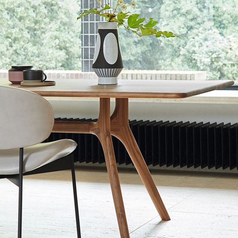 Rectangle Shape 4 Legs Minimalist Table Wood Color Fixed Table of Solid Wood