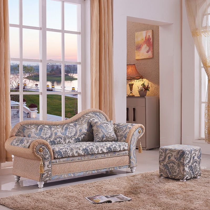 Bohemian Damask Flared Arms Chaise Lounge with Cushioned for Bedroom and Living Room