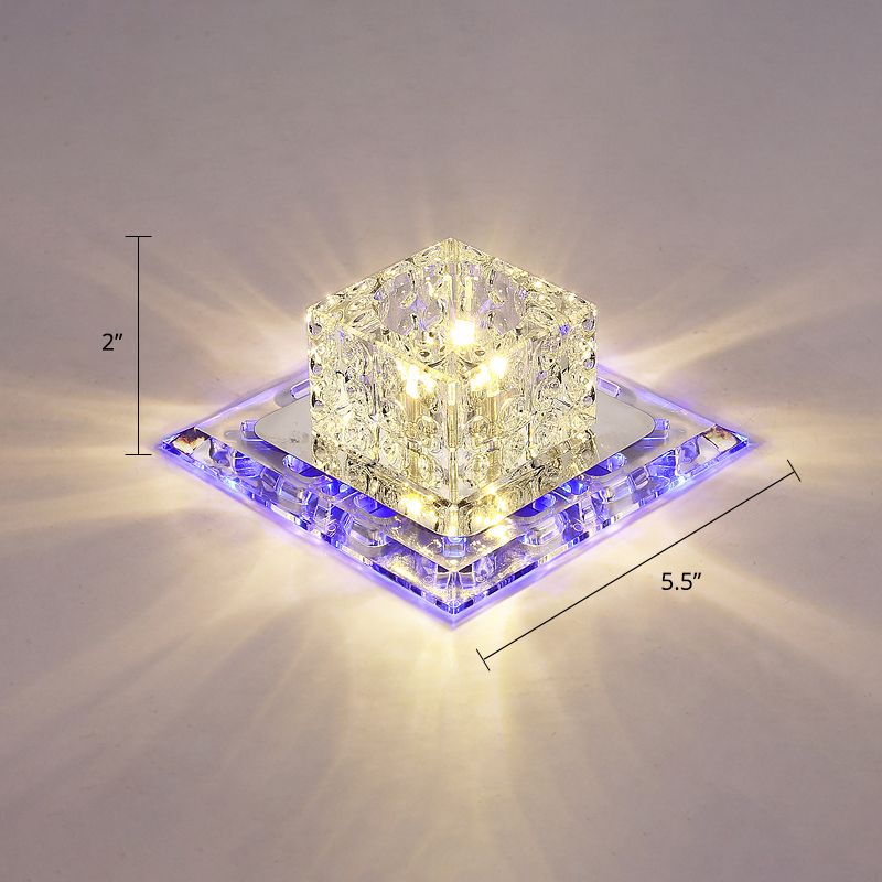 Lámpara de techo moderna de cristal con montaje empotrado LED de entrada cuadrada en transparente