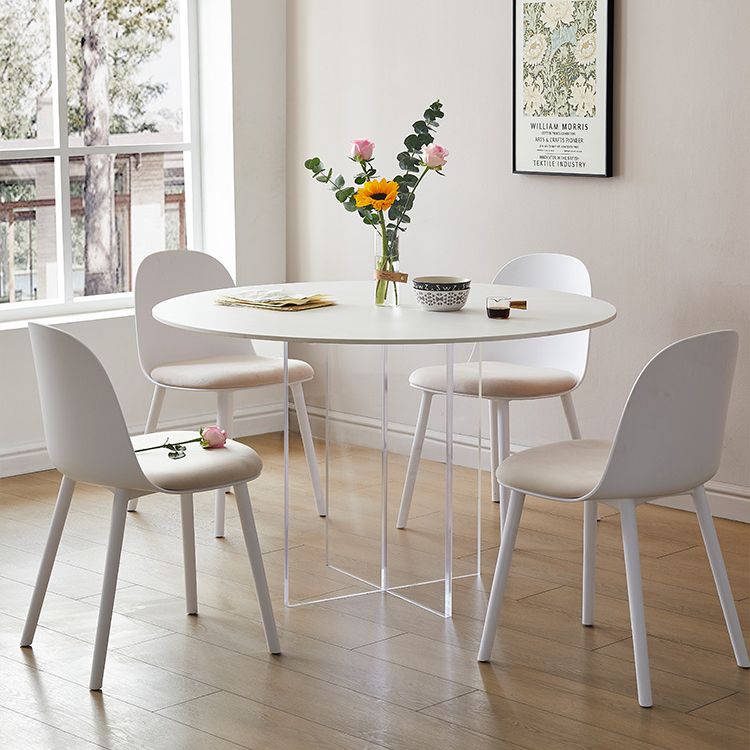 Round Dining Table Set 1/3/4/5 Pcs Acrylic Base Table and Plastic Chairs in White