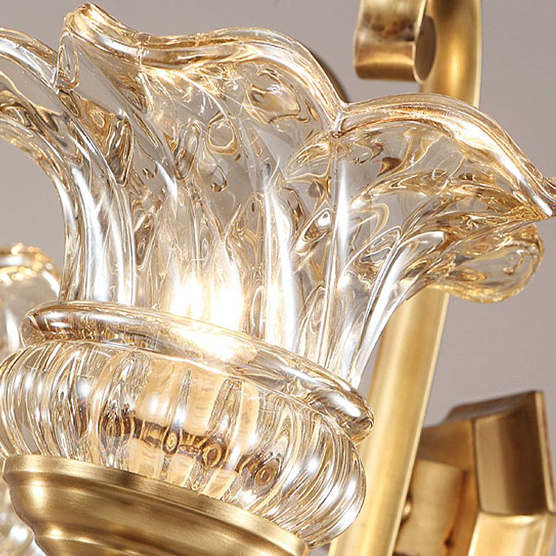 Flower Sconce Light Fixture Modern Clear Glass 1/2 Lights Brass Wall Lamp with Crystal Accent