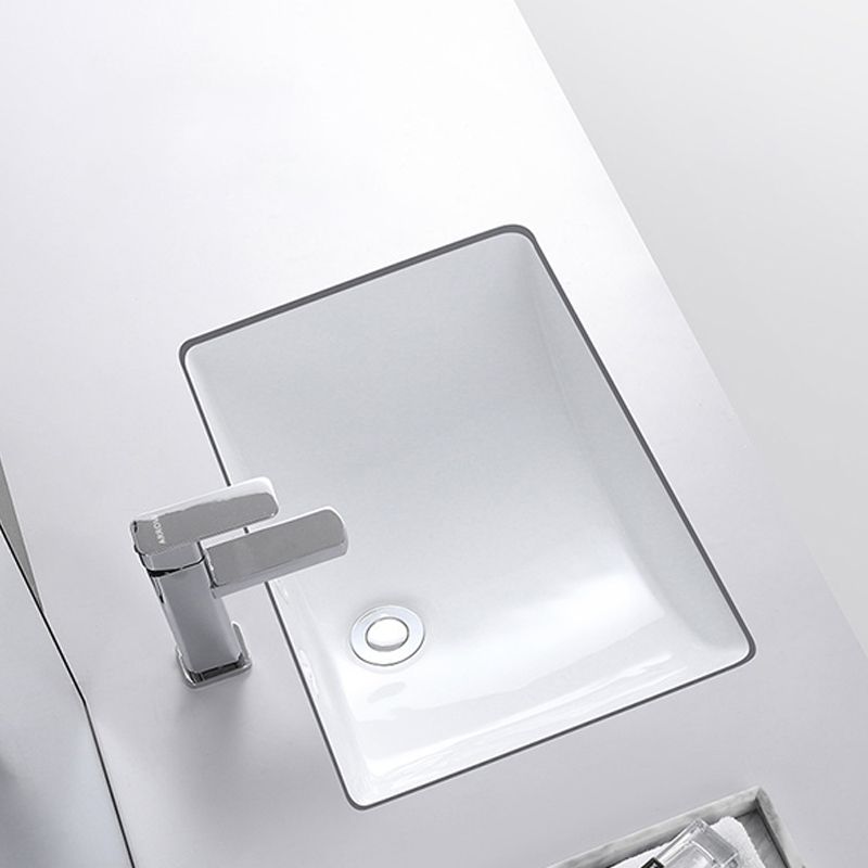 Traditional Undermount Vanity Sink Rectangular Porcelain with Pop-Up Drain Basin Sink