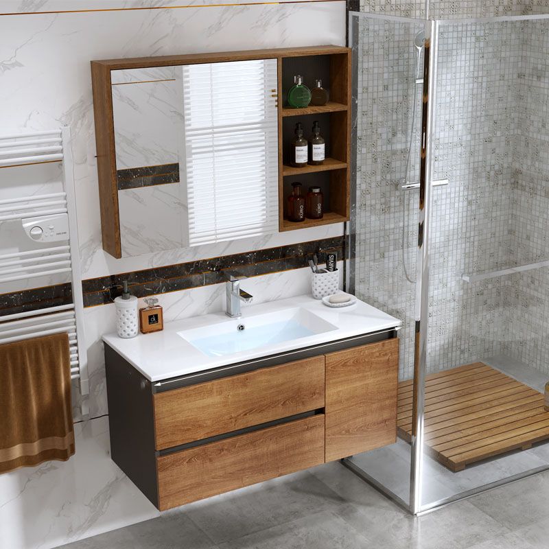 2 Drawers Vanity Wood Frame Freestanding Shelving Included Mirror Single Sink Vanity