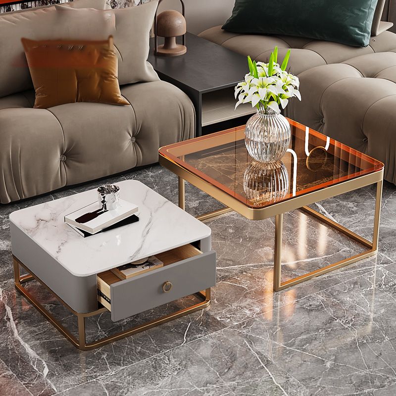 Frame Slate Coffee Table Glam Nesting Coffee Table Set with Drawer