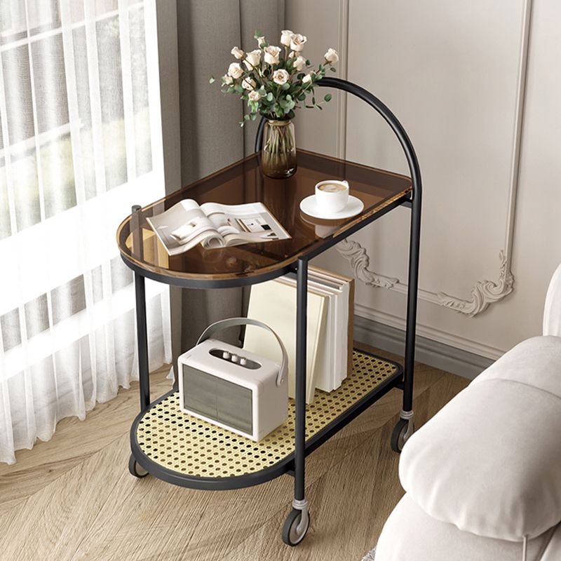 Modern Glass Corner Table Double Tier Side End Table with Storage