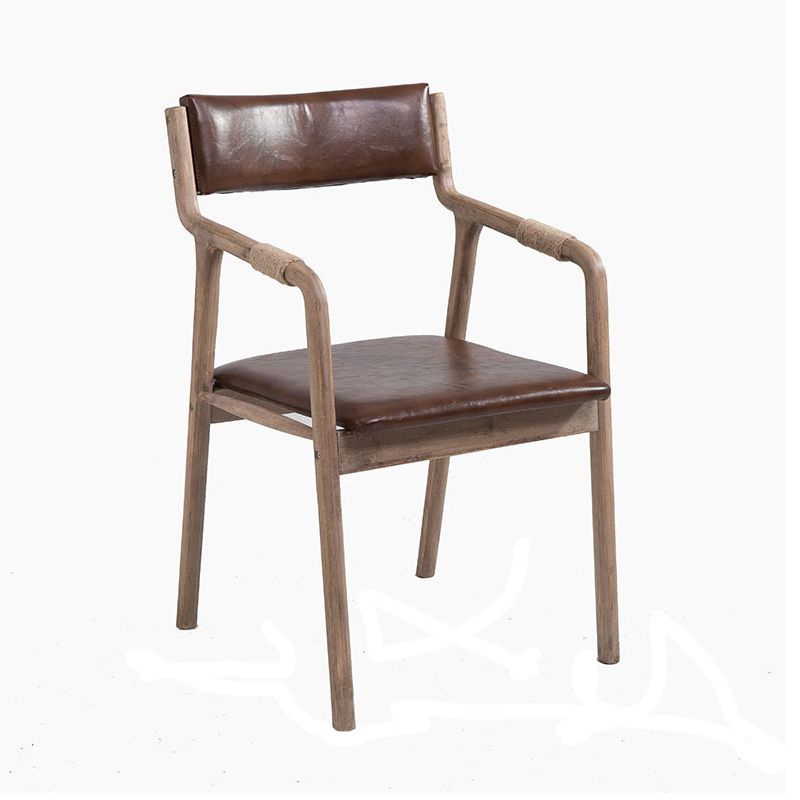 Silla de comedor tapizada de madera con respaldo abierto, sillón de estilo rural interior, individual